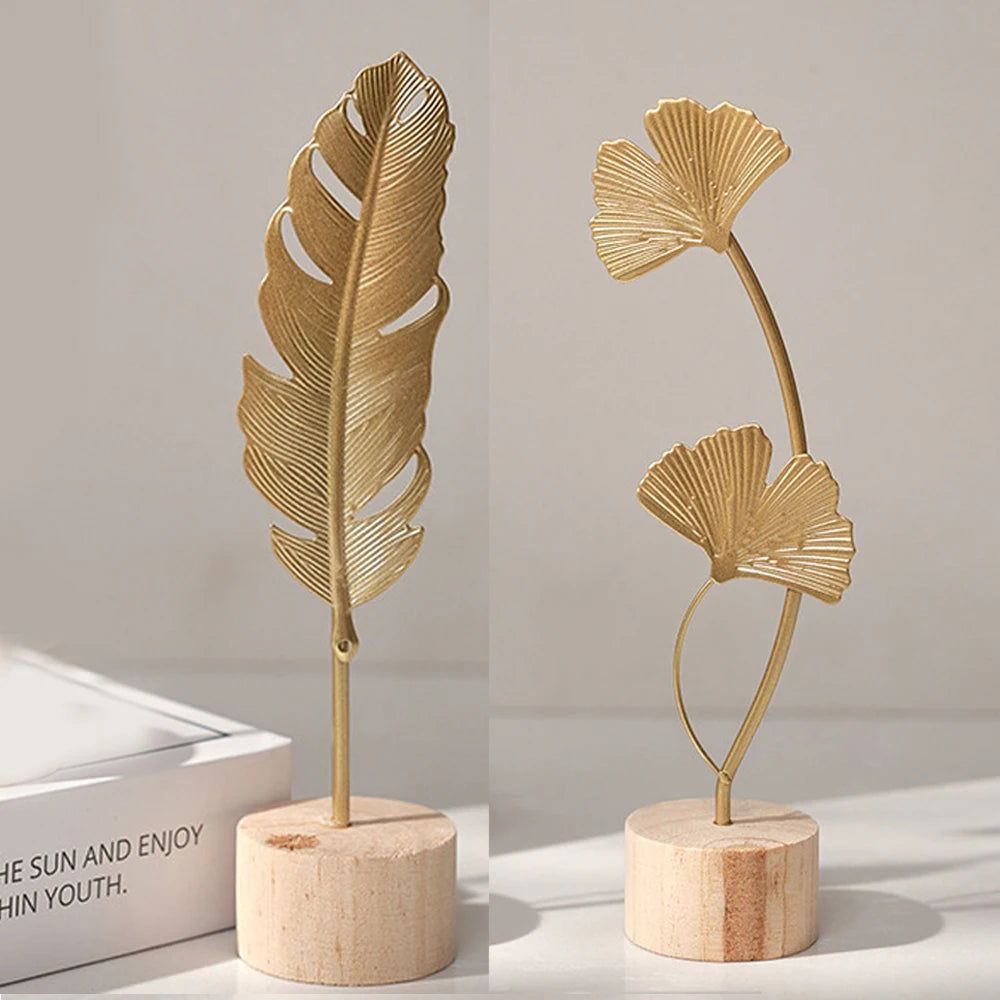 Escultura Nordic Gold Ginkgo Folha, Artesanato Folha, Escultura de luxo, Sala Decor, Decoração para casa Acessórios, Office Desktop Ornamentos